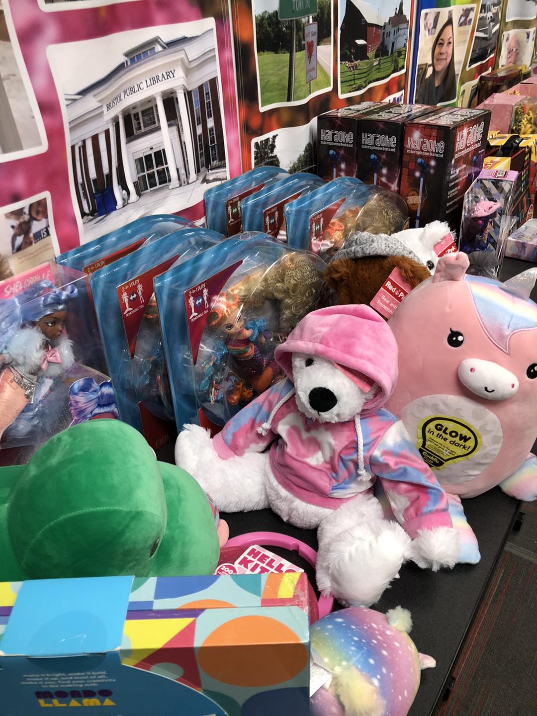 Table filled with donated toys